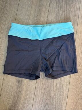Avia Women's Two-Tone Athletic Shorts - Turquoise Waistband, Charcoal Body